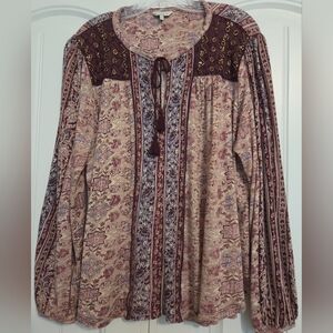 Lucky Brand Mauve & Plum Boho Tie-Front Tunic